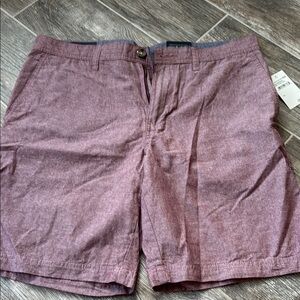 Red Oxblood Flat Front Casual Shorts with Relaxed Fit